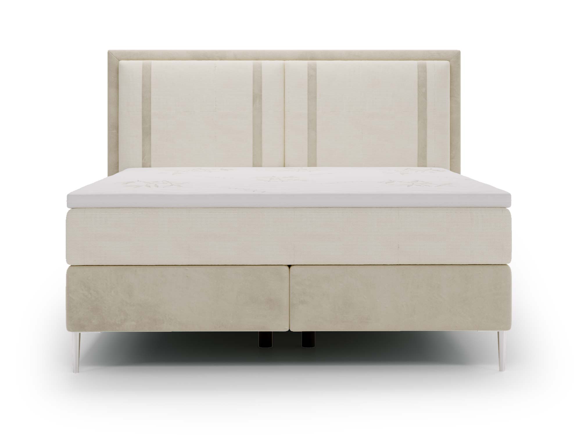 Kremowe łóżko z wysokim zagłówkiem i miękkim materacem Kremowe łóżko z wysokim zagłówkiem i miękkim materacem