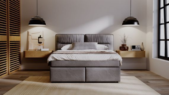 miniaturka Łóżko DOODII Grafitowe Kontynentalne do Sypialni