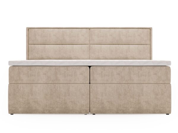 Łóżka z tapicerowanym frontem i drewnianą ramą – beż