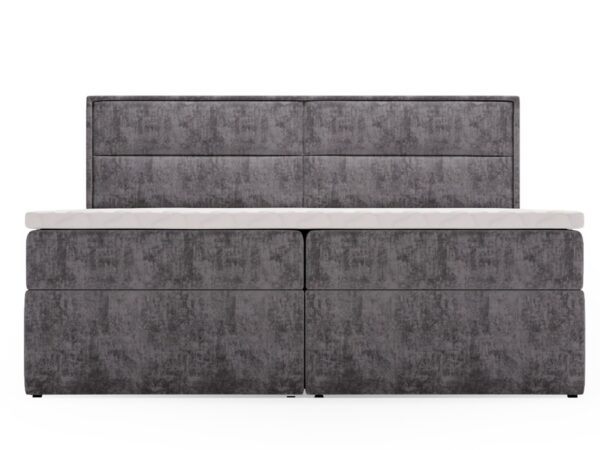 Komplet łóżek z szarą tapicerką i pikowanym zagłówkiem