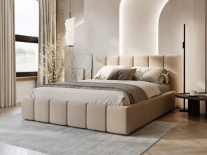 miniaturka Łóżko ELBASIC Szare z Pikowanym Zagłówkiem