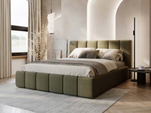 miniaturka Łóżko ELBASIC Szare z Pikowanym Zagłówkiem