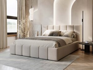 miniaturka Łóżko ELBASIC Szare z Pikowanym Zagłówkiem