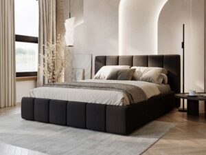 miniaturka Łóżko ELBASIC Szare z Pikowanym Zagłówkiem