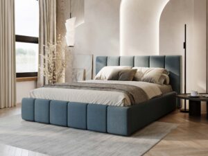 miniaturka Łóżko ELBASIC Szare z Pikowanym Zagłówkiem