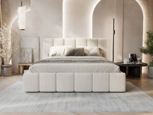 miniaturka Łóżko ELBASIC Szare z Pikowanym Zagłówkiem