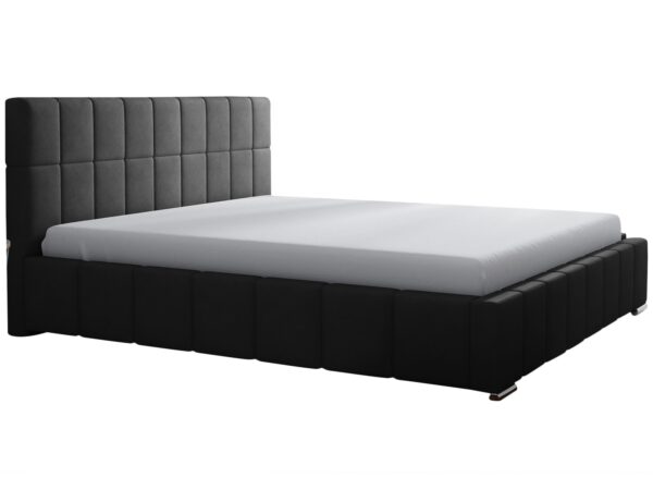 Czarne łóżko z prostą ramą i przeszyciami poziomymi