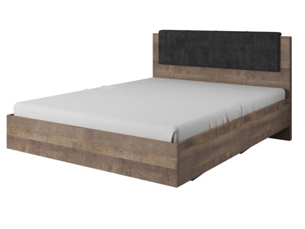 Łóżko dębowe z materacem i tapicerowanym zagłówkiem