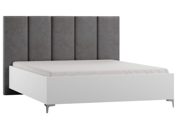 Tapicerowane łóżko białe z szarym wysokim zagłówkiem