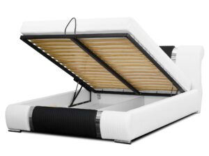 miniaturka Łóżko FOGLIO Białe z Czarnymi Akcentami