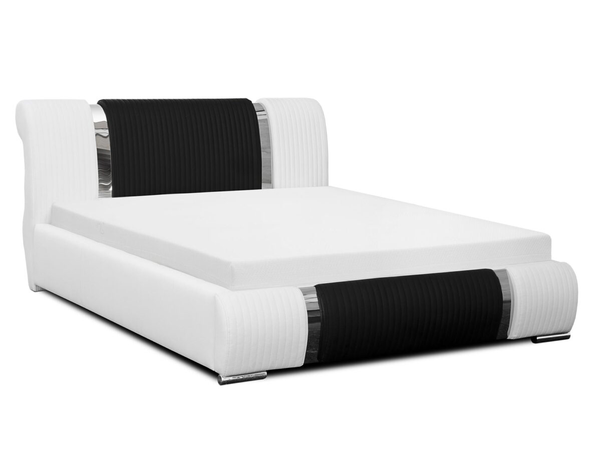 Łóżko FOGLIO Białe z Czarnymi Akcentami