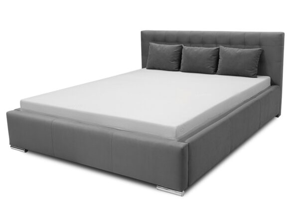 Minimalistyczne szare łóżko z prostą ramą bez ozdób