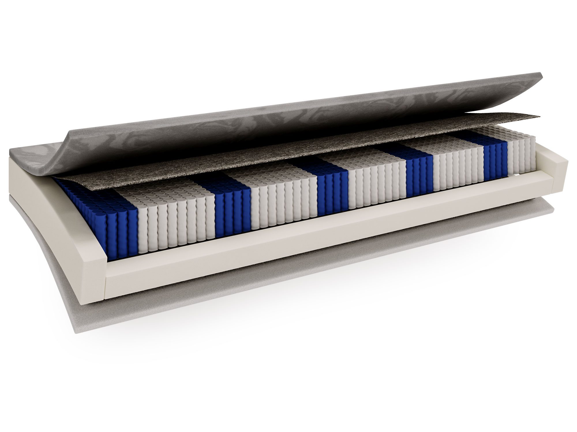 Przekrój materaca sprężynowego z pianką i pokrowcem Przekrój materaca sprężynowego z pianką i pokrowcem