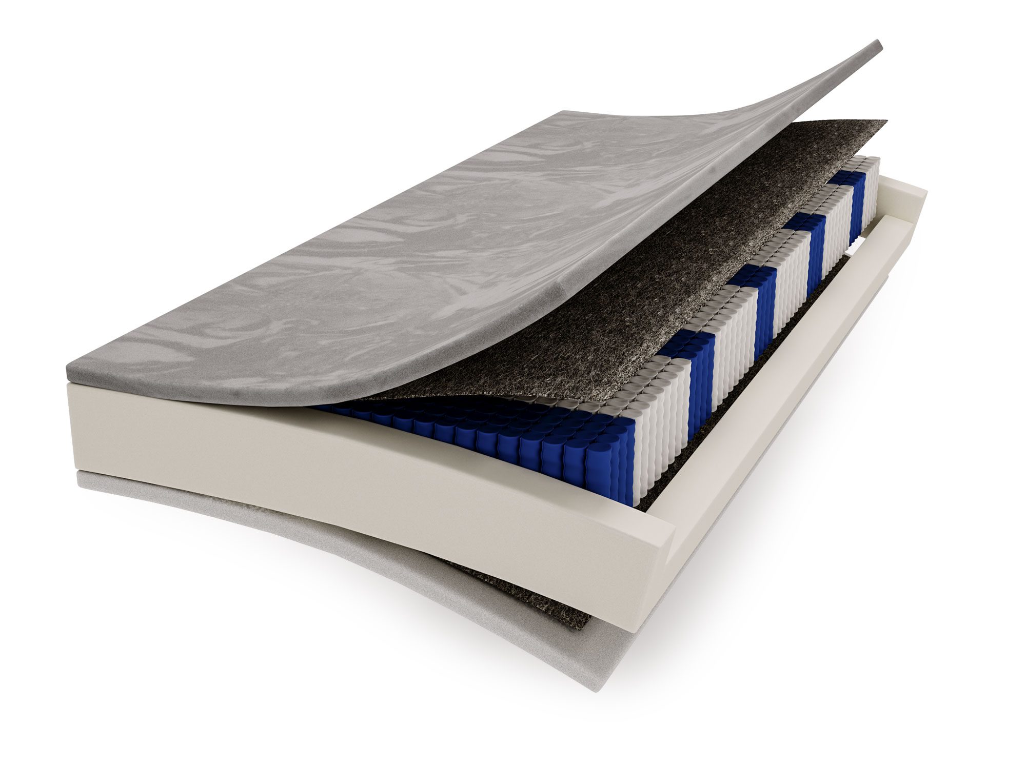 Przekrój materaca kieszeniowego z warstwą pianki termoelastycznej Przekrój materaca kieszeniowego z warstwą pianki termoelastycznej