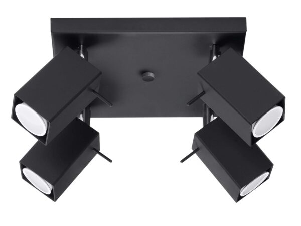 Lampa sufitowa czarna z ruchomymi reflektorami, styl techniczny