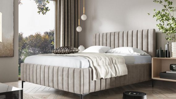 miniaturka Brązowe Łóżko Tapicerowane SENAPE