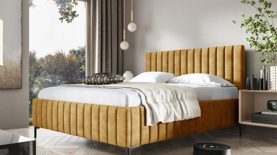 miniaturka Brązowe Łóżko Tapicerowane SENAPE