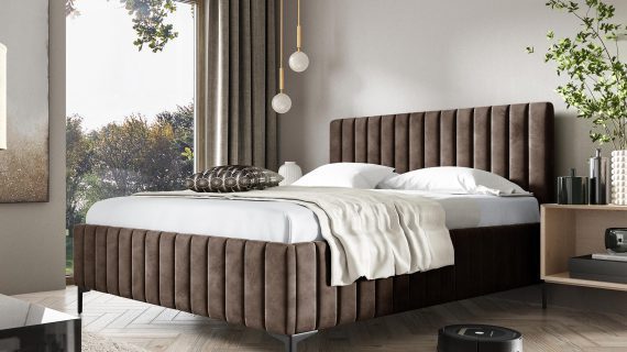 miniaturka Brązowe Łóżko Tapicerowane SENAPE