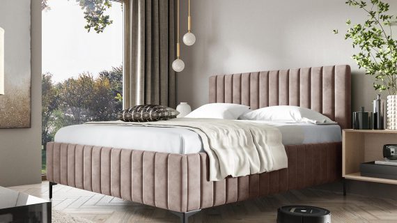 miniaturka Brązowe Łóżko Tapicerowane SENAPE