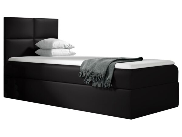 Czarne łóżko z klasycznym zagłówkiem i prostą ramą, styl loft