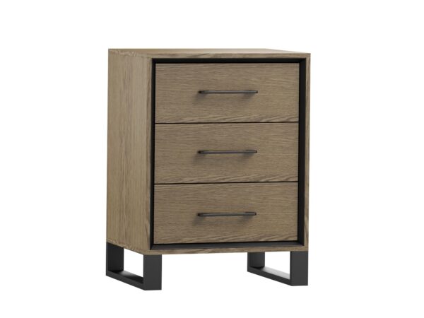 Komoda z trzema szufladami i czarną stalową podstawą