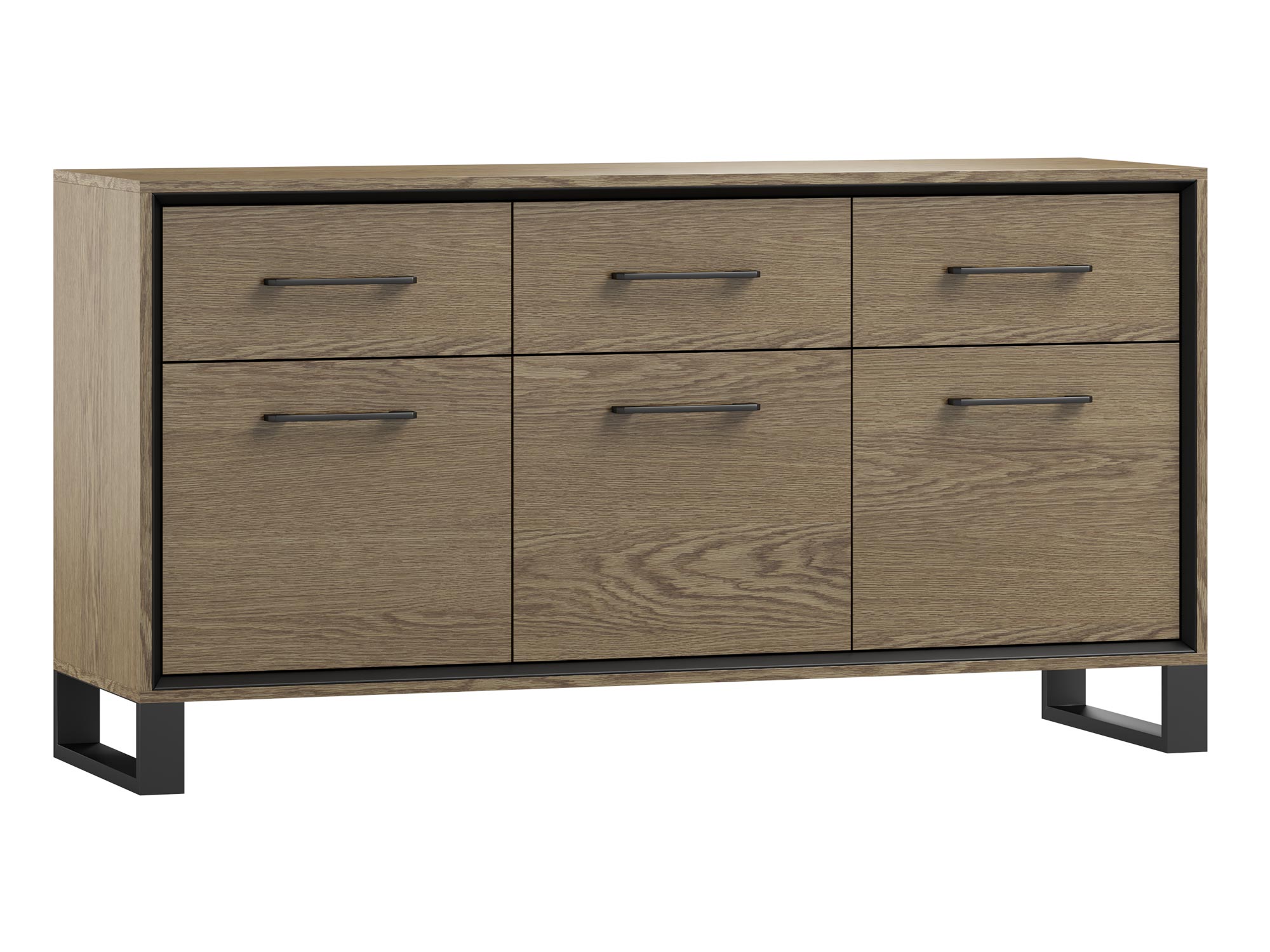 Szeroka komoda z szufladami i drzwiczkami w stylu loftowym Szeroka komoda z szufladami i drzwiczkami w stylu loftowym