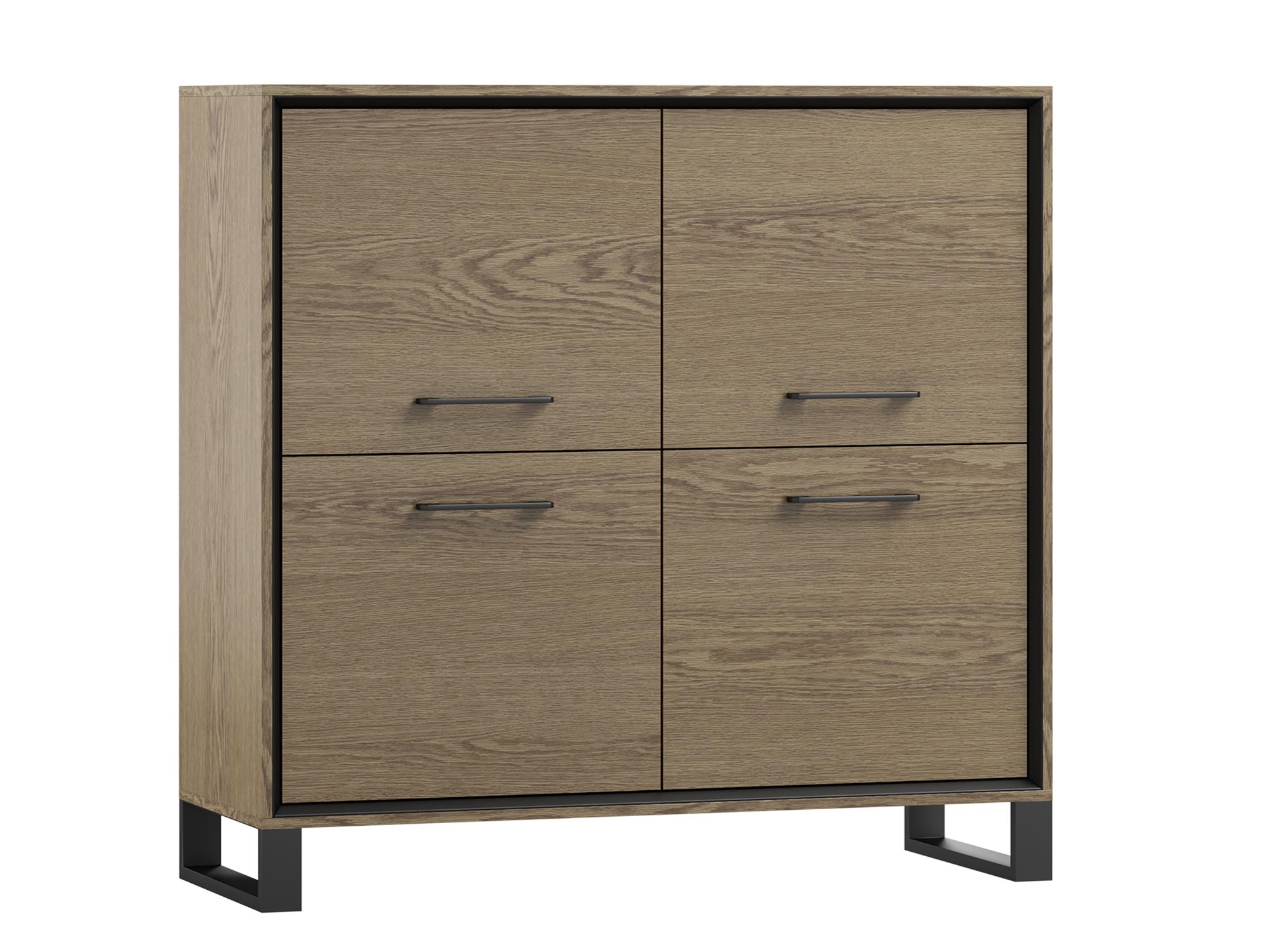 Komoda dębowa z czarnymi nogami i czterema szafkami Komoda dębowa z czarnymi nogami i czterema szafkami