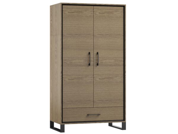 Dwudrzwiowa szafa drewniana z czarną podstawą w stylu loftowym