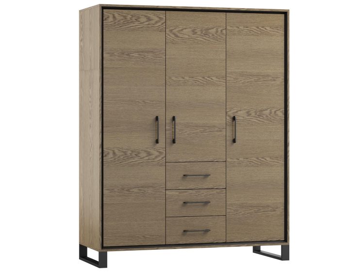 Trzydrzwiowa szafa z szufladami w kolorze jasnego dębu