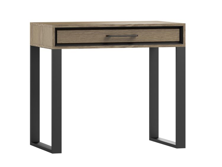 Industrialne biurko z szufladą i czarnymi nogami w kształcie litery U