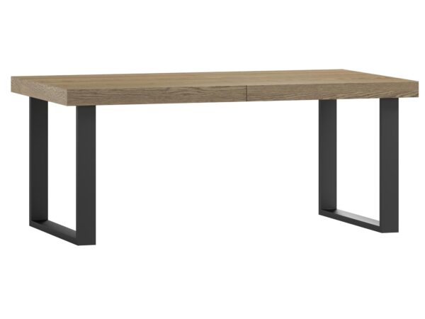 Industrialny stół jadalniany z blatem w kolorze dąb i metalowymi nogami