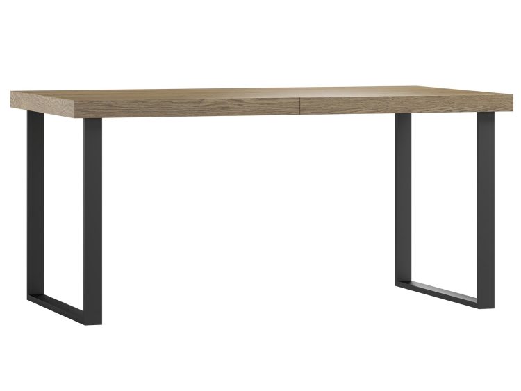 Nowoczesne biurko z drewnianym blatem i czarną metalową podstawą