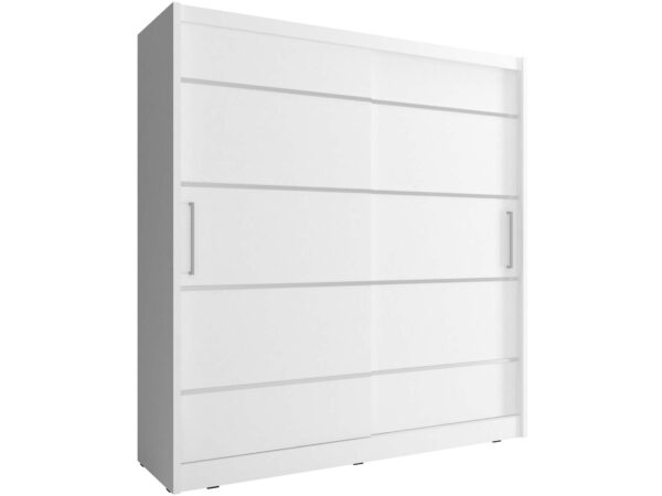 Szafa przesuwna biała, styl nowoczesny z uchwytami poziomymi