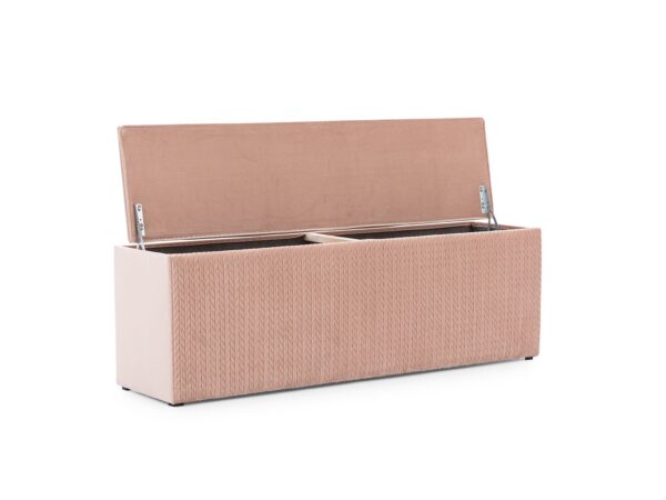 Pikowana skrzynia tapicerowana w kolorze różowym z otwieranym wiekiem