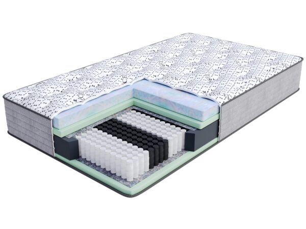 Przekrój materaca z pianką i sprężynami kieszeniowymi do komfortowego snu