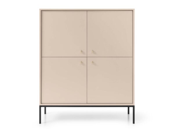 Zamknięta szafa beżowa z prostym frontem – styl minimalistyczny