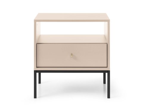 Szafka nocna w kolorze piaskowym z czarną podstawą – nowoczesna forma