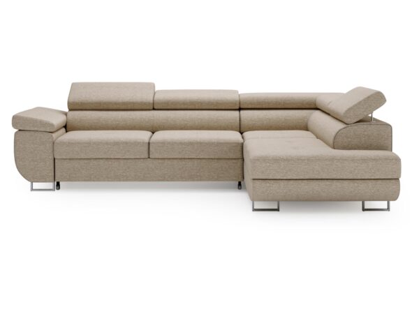 Beżowy narożnik z funkcją spania i szezlongiem