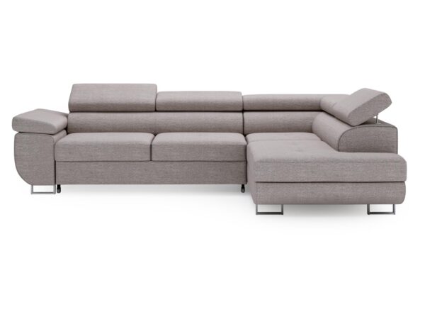 Szary narożnik z bocznym szezlongiem i podłokietnikiem