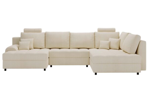 Kremowy narożnik w sztruksie z szerokimi siedziskami