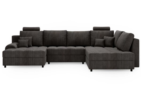 Ciemnobrązowy narożnik z tkaniny sztruksowej do nowoczesnego wnętrza