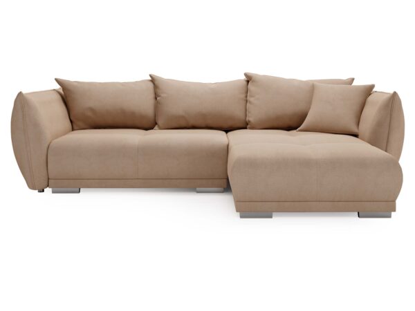 Beżowy narożnik z szezlongiem w stylu nowoczesnym