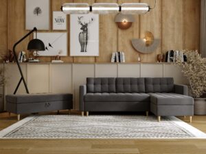 miniaturka Pufa CASSY Unikatowa Szara na Drewnianych Nóżkach