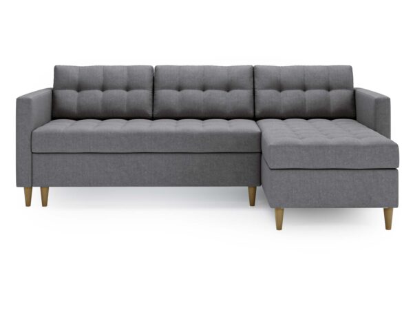 Narożnik antracytowy z podnóżkiem, nowoczesna sofa do salonu