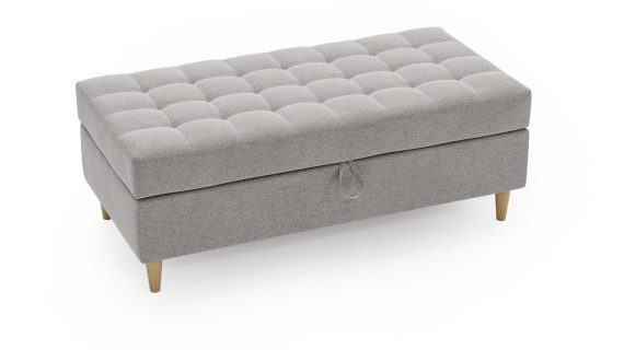 Pufa CASSY Unikatowa Szara na Drewnianych Nóżkach