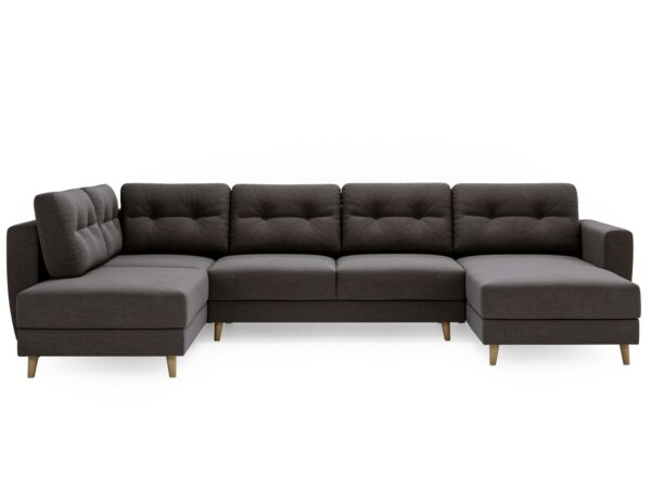 narożnik z miękkimi siedziskami i tapicerowanym oparciem