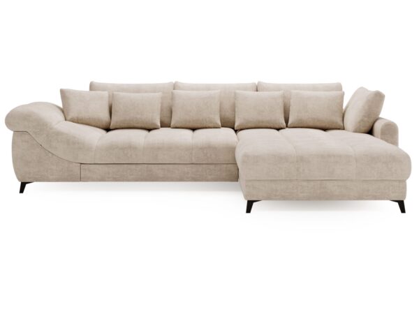 Sofa narożna kremowa z szerokim siedziskiem i oparciem