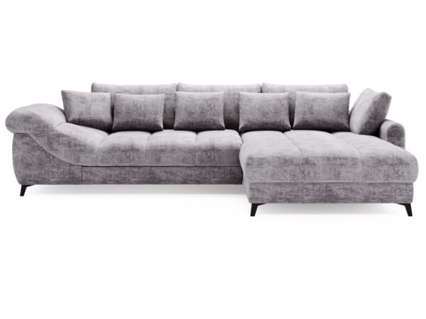 Miękki narożnik popielaty z poduchami do nowoczesnego salonu