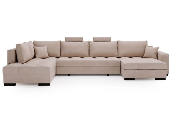 Beżowy narożnik tapicerowany z podłokietnikiem i nowoczesnym wykończeniem