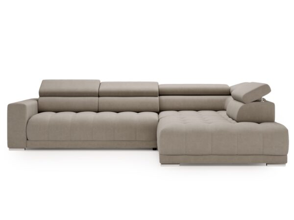 Narożnik szary z szezlongiem i szerokim pikowaniem